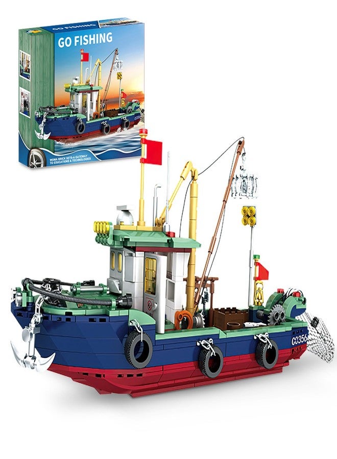 Mov stone City Ocean Fishing Boat Building Sets, Compatible with Lego City Boat, Sea Fishing Ship Building Set Collection Decoration, Gifts for Boys 6-12 Years Old (582 Pcs) - Image 1